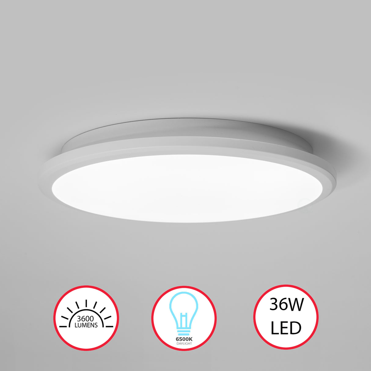 "Modern Round LED Ceiling Light Fixture Flush Mount Lighting, 6500K Daylight White, Energy-Saving with 30,000 Hour Lifetime for Residential and Commercial Space, 15.5"" White" - LEHADAR