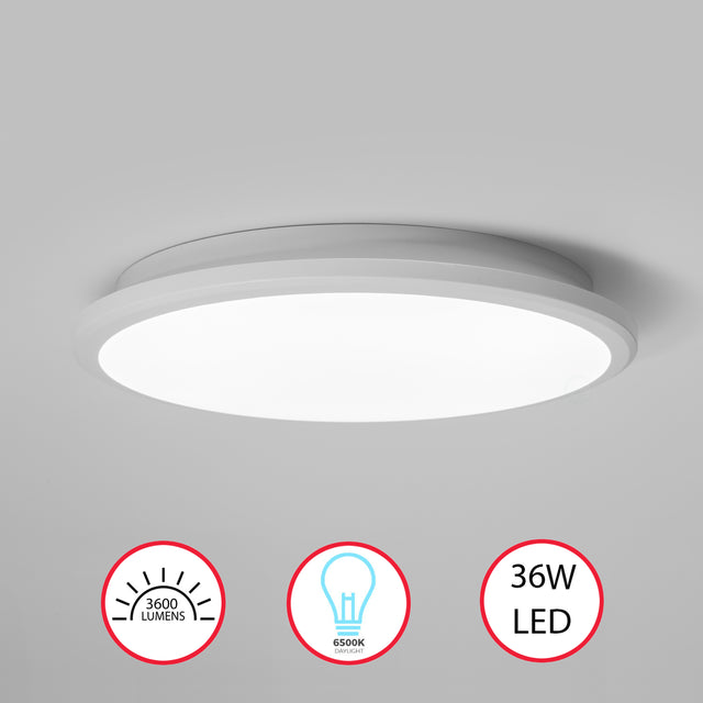 "Modern Round LED Ceiling Light Fixture Flush Mount Lighting, 6500K Daylight White, Energy-Saving with 30,000 Hour Lifetime for Residential and Commercial Space, 15.5"" White" - LEHADAR