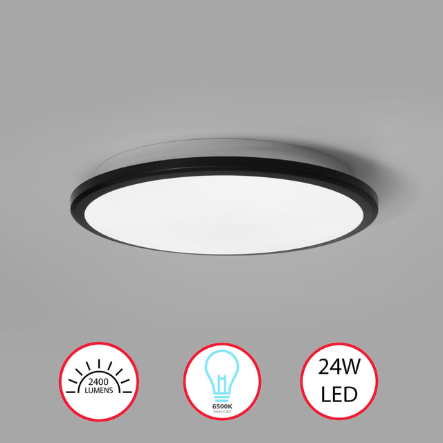 "Modern Round LED Ceiling Light Fixture Flush Mount Lighting, 6500K Daylight White, Energy-Saving with 30,000 Hour Lifetime for Residential and Commercial Space, 12"" Black" - LEHADAR