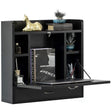 Wall Mount Folding Laptop Writing Computer or Makeup Desk with Storage Shelves and Drawer, Black - LEHADAR