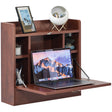 Wall Mount Folding Laptop Writing Computer or Makeup Desk with Storage Shelves and Drawer, Cherry - LEHADAR