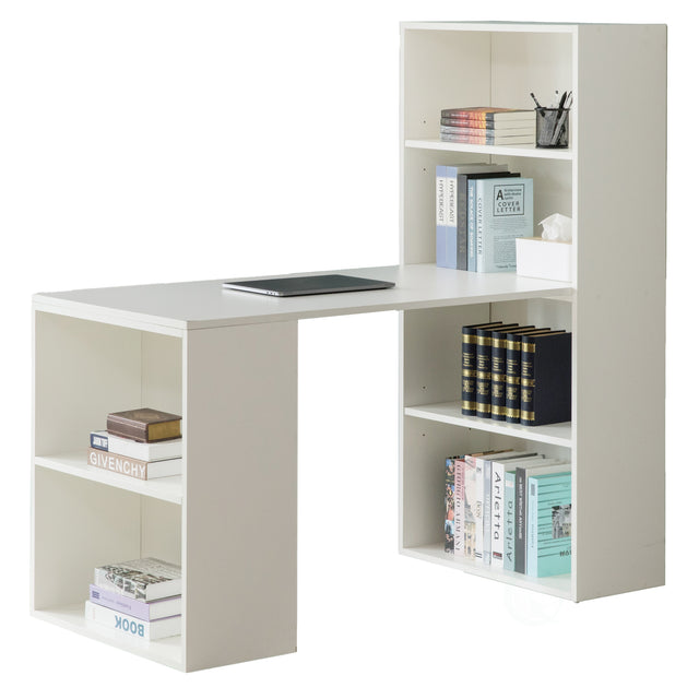 Computer Writing Workstation Table with Combo Bookshelf Bookcase, White Large - LEHADAR
