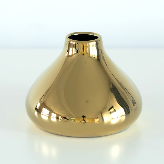 6.5" W x 4.75" H Decorative Ceramic Modern Centerpiece Table Flower Vase, Gold - LEHADAR