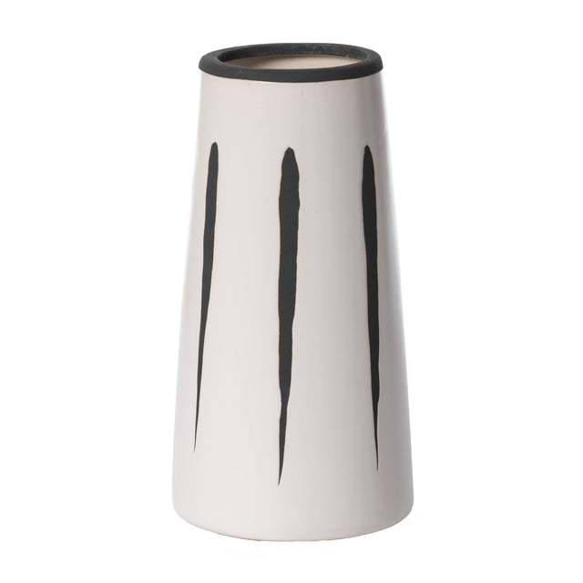 7" H Ceramic Modern Painted Brushstrokes Tapered Flower Table Vase, Black and White - LEHADAR