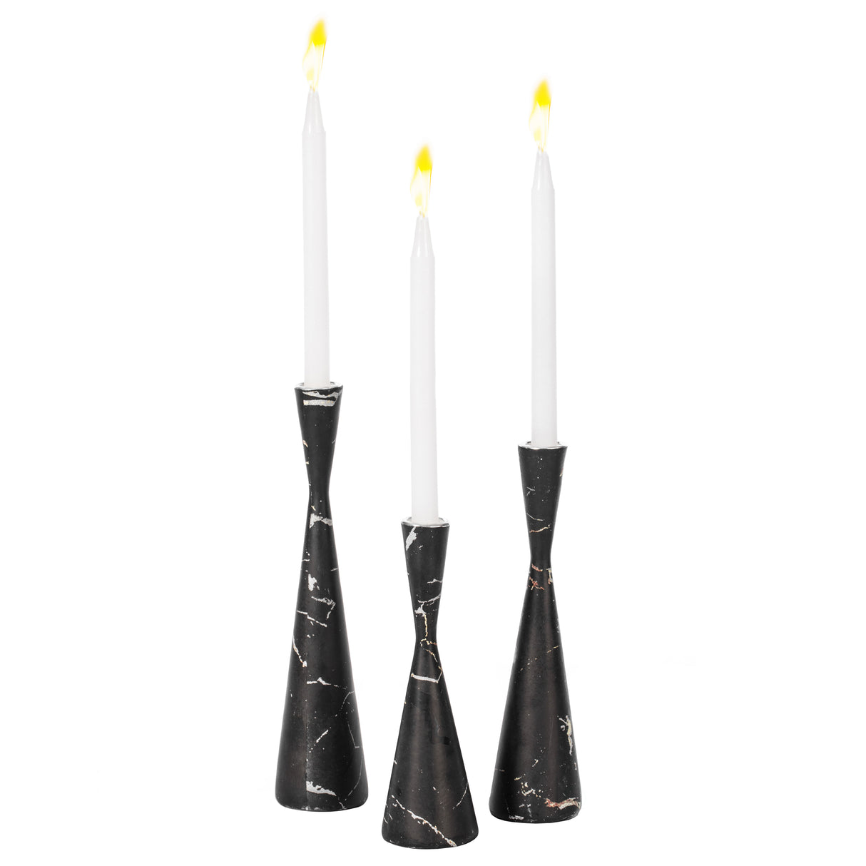 Marble Resin Candle Holders - Set of 3 Exquisite Decorative Taper Candlesticks for Luxurious Home Decor, Elegant Dining Table Centerpieces, Stylish Interior Accents, and Exclusive Event Illumination, Black