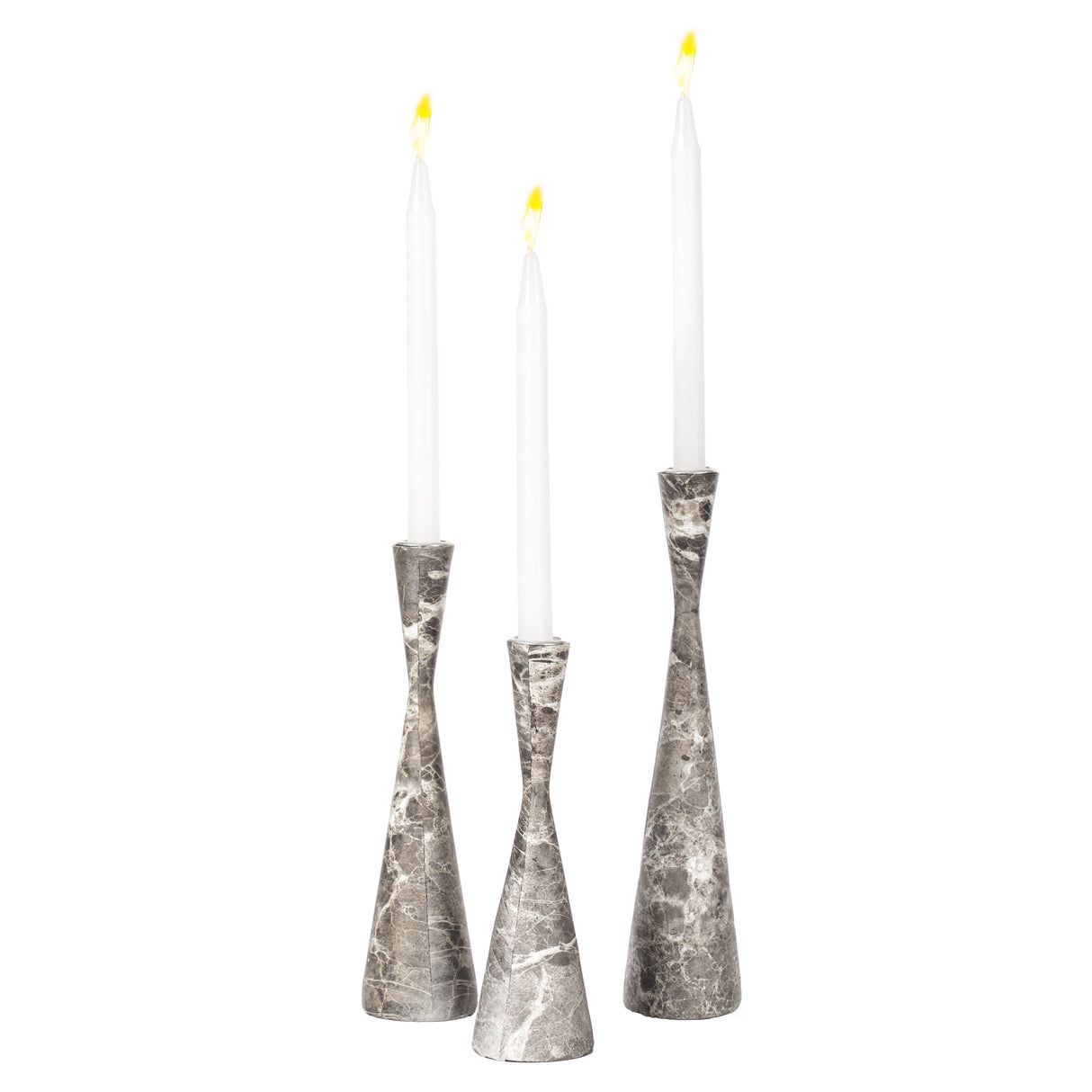 Marble Resin Candle Holders - Set of 3 Exquisite Decorative Taper Candlesticks for Luxurious Home Decor, Elegant Dining Table Centerpieces, Stylish Interior Accents, and Exclusive Event Illumination, Gray