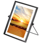 Modern Metal Floating Tabletop Photo Picture Frame with Glass Cover and Easel Stand, Black 5" x 7" - LEHADAR