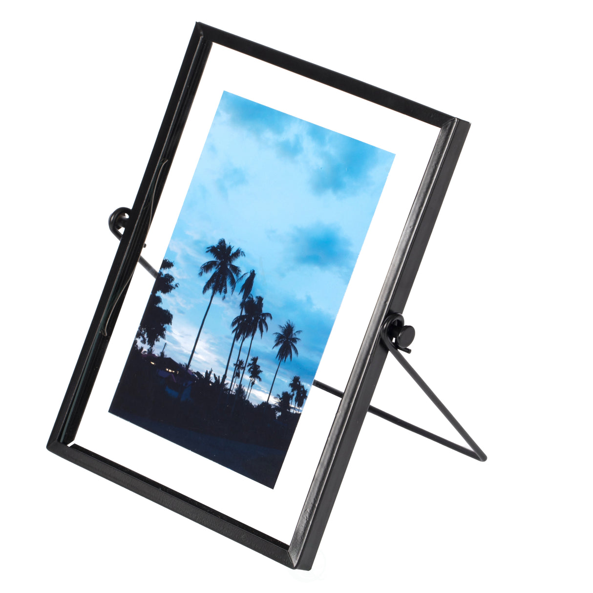Modern Metal Floating Tabletop Photo Picture Frame with Glass Cover and Easel Stand, Black 4" x 6" - LEHADAR