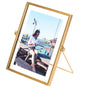 Modern Metal Floating Tabletop Photo Picture Frame with Glass Cover and Easel Stand, Gold 5" x 7" - LEHADAR