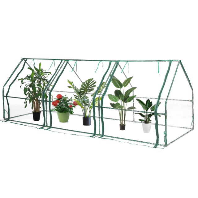 Green Outdoor Waterproof Portable Plant Greenhouse with 2 Clear Zippered Windows, Large - LEHADAR