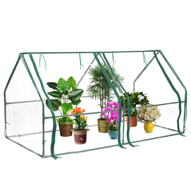 Green Outdoor Waterproof Portable Plant Greenhouse with 2 Clear Zippered Windows, Medium - LEHADAR