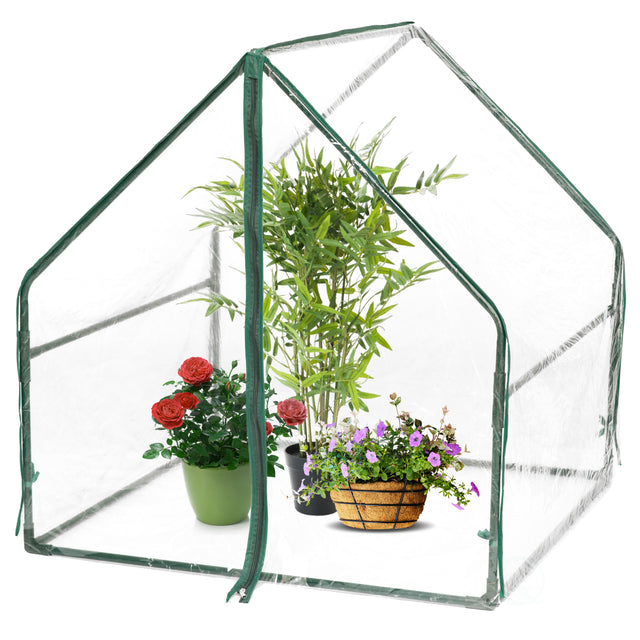 Green Outdoor Waterproof Portable Plant Greenhouse with 2 Clear Zippered Windows, Small - LEHADAR