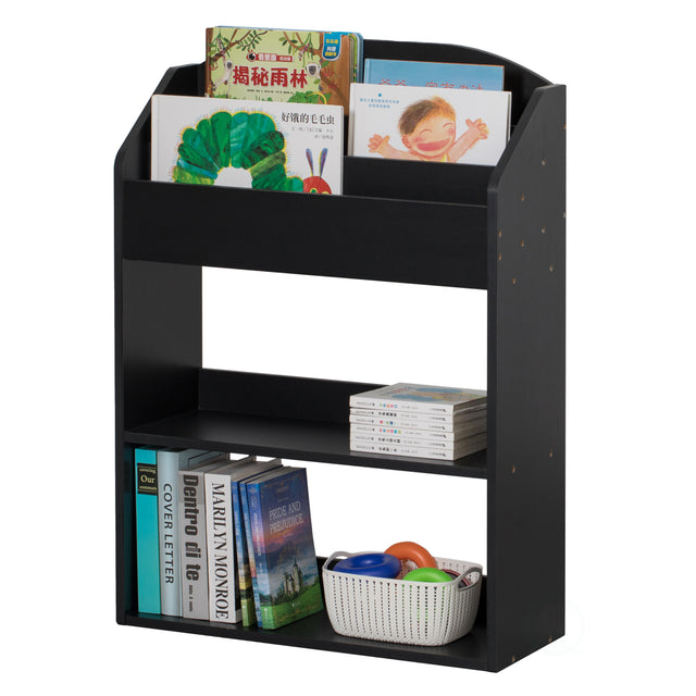 Black Modern Wooden Storage Bookcase with Shelf, Playroom Bedroom Living and Office - LEHADAR