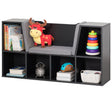 Black Modern Multi-Purpose Bookshelf with Storage Space and Gray Cushioned Reading Nook - LEHADAR