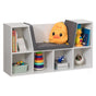 White Modern Multi-Purpose Bookshelf with Storage Space and Gray Cushioned Reading Nook - LEHADAR