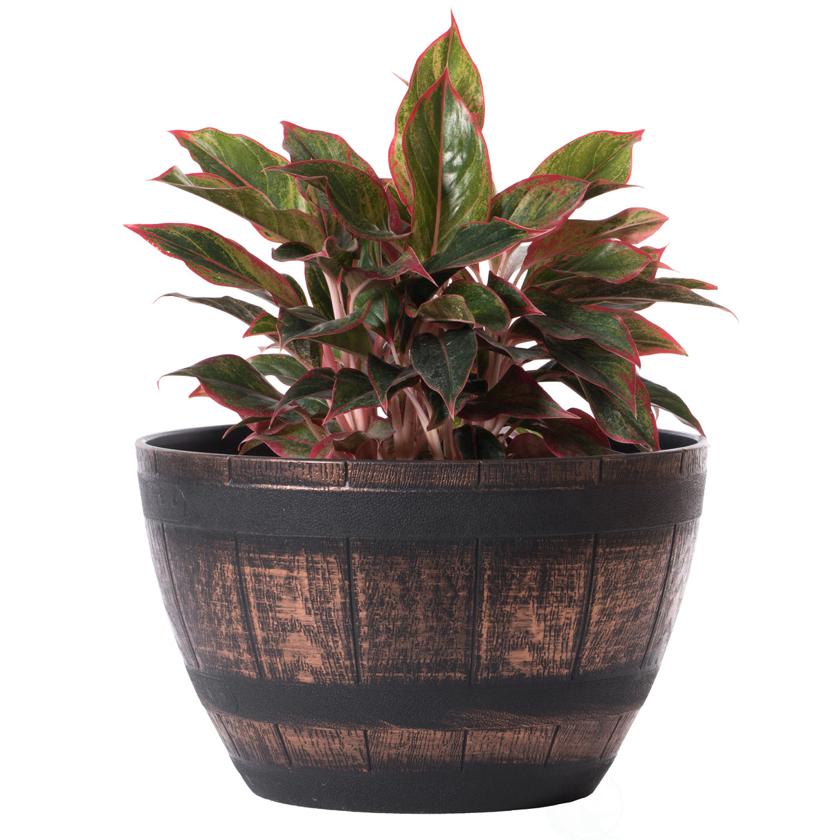 Brown Outdoor Rustic Half Barrel Flower Garden Planter Bowl, Plastic, Medium - LEHADAR