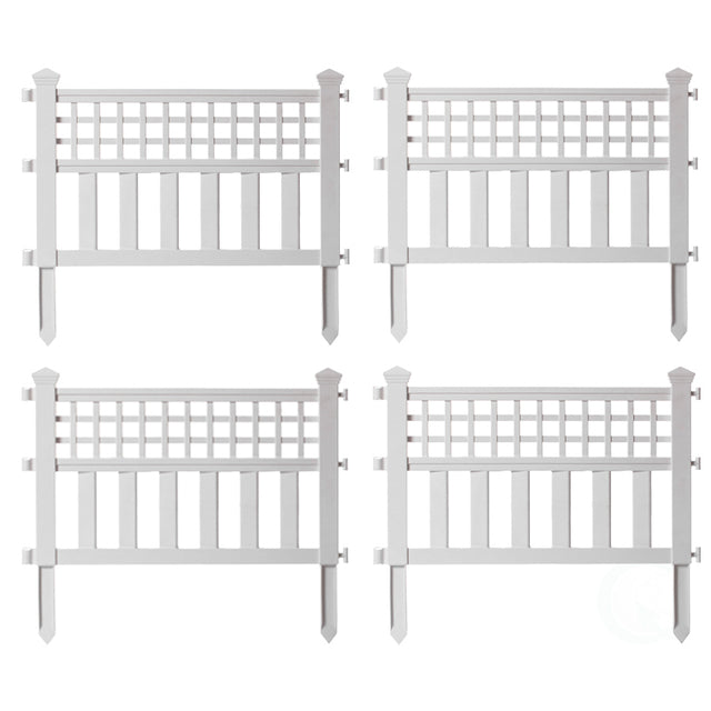 Garden Gate Patio Picket Fence Flower Bed Border White Vinyl Edging, Set of 4 - LEHADAR