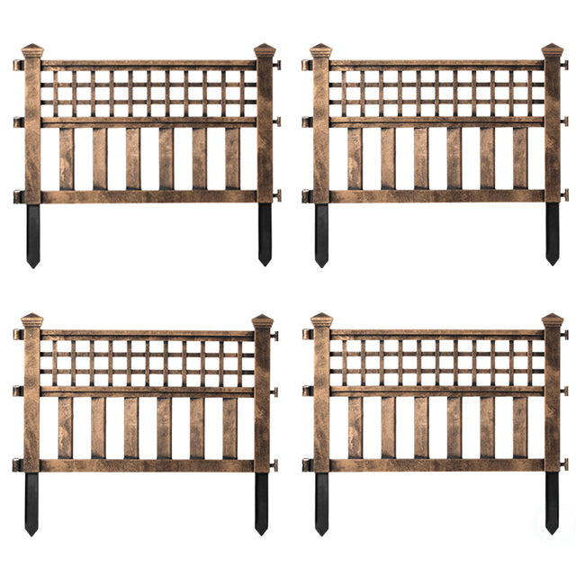 Plastic Outdoor Decor Garden Flower Edger Fence, Border, Set of 4 Panels, Bronze - LEHADAR