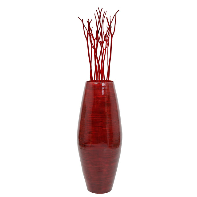 Bamboo Cylinder Floor Vase - Handcrafted Tall Decorative Vase - Ideal for Dining Room, Living Room, 27.5 Inch Red - LEHADAR