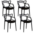 Mid-Century Modern Style Stackable Plastic Molded Arm Chair with Entangled Open Back, Set of 4 Black - LEHADAR
