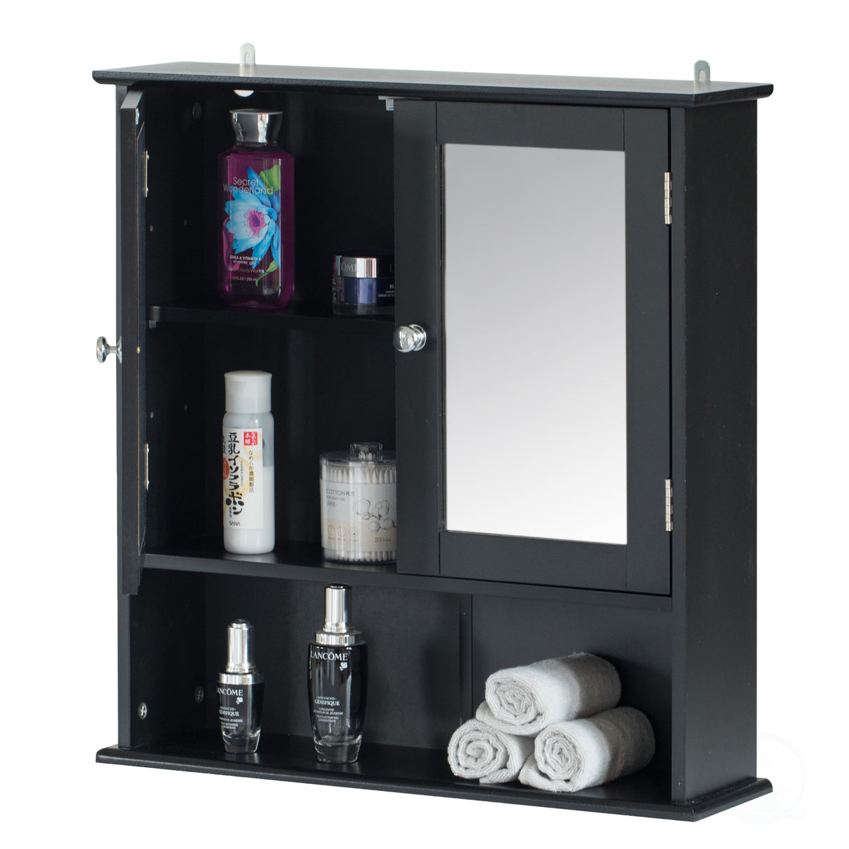 Black Mirror Wall Mounted Cabinet For the Bathroom and Vanity with Adjustable Shelves - LEHADAR