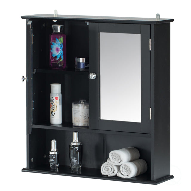 Black Mirror Wall Mounted Cabinet For the Bathroom and Vanity with Adjustable Shelves - LEHADAR