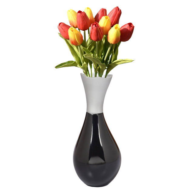 Aluminium-Casted Modern Decorative Flower Table Vase, Two Tone Black and Silver 9.75 Inch - LEHADAR