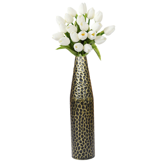 Hammered Metal Decorative Centerpiece Flower Table Vase Two Tone Black and Gold 20 Inch - LEHADAR
