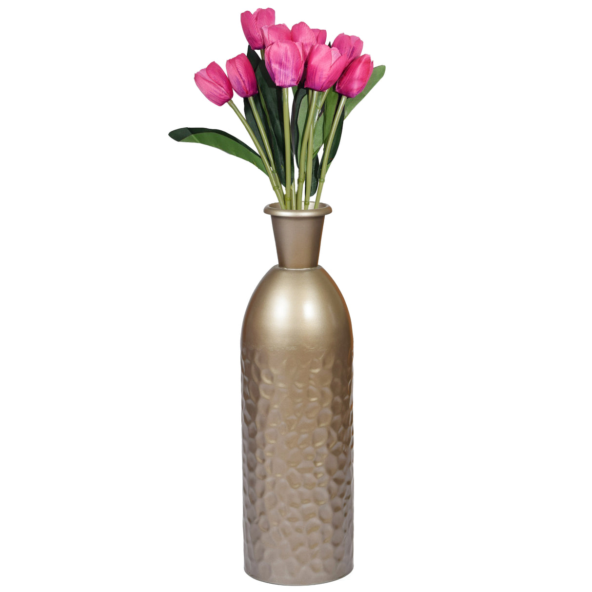 Modern Decorative Iron Hammered Tabletop Centerpiece Flower Vase, Champagne 15.5 Inch - LEHADAR