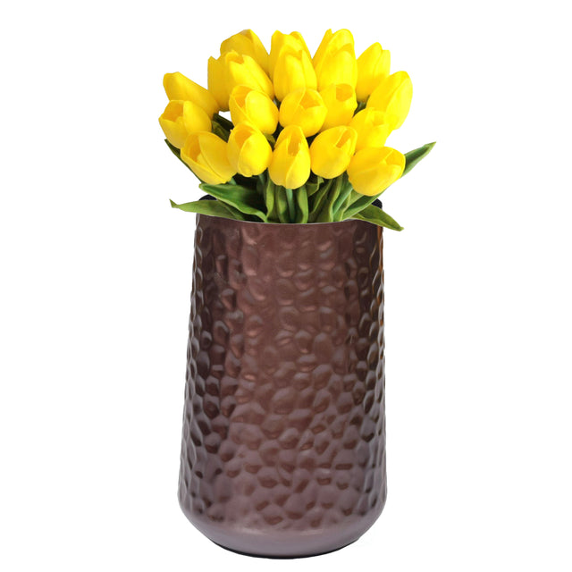 Brown Rustic Iron Flower Plant Centerpiece Hammered Vase 10.75 Inch - LEHADAR
