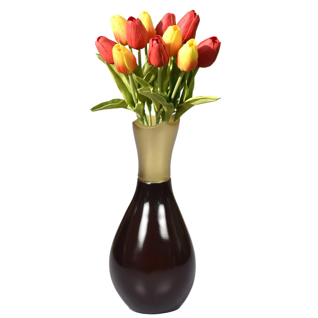 Aluminium-Casted Modern Decorative Flower Table Vase, Two Tone Brown and Gold 6.75 Inch - LEHADAR