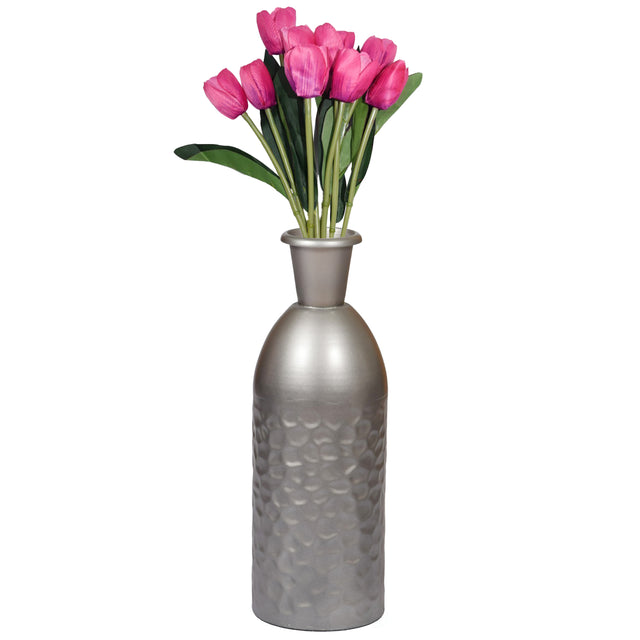 Modern Decorative Iron Hammered Tabletop Centerpiece Flower Vase, Gunmetal Grey 13.5 Inch - LEHADAR
