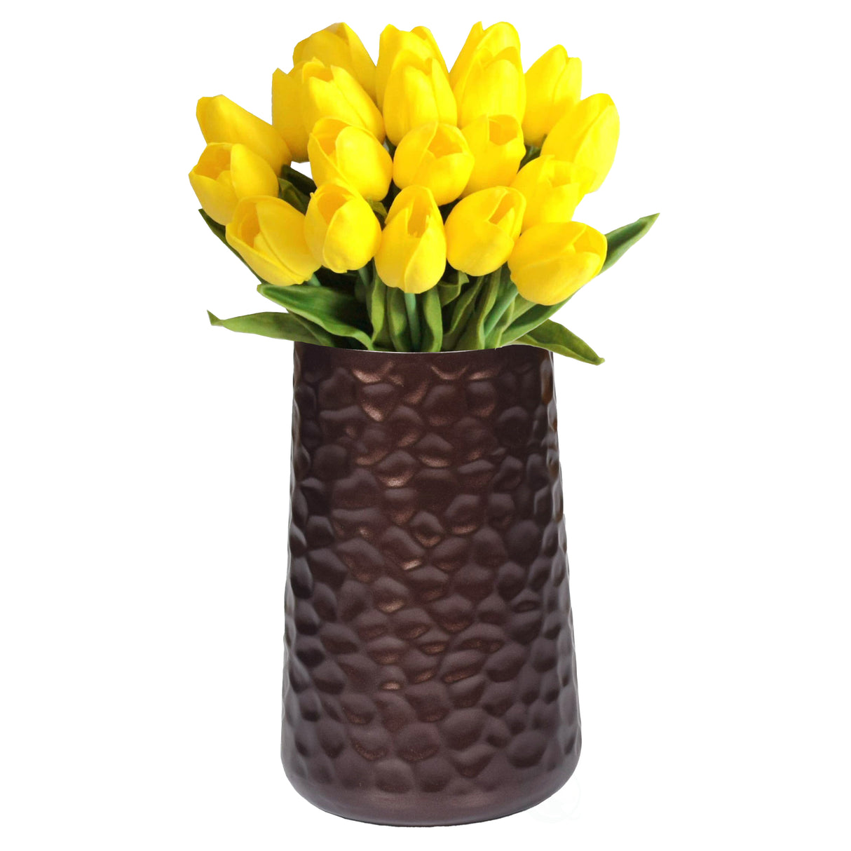 Brown Rustic Iron Flower Plant Centerpiece Hammered Vase 8.75 Inch - LEHADAR