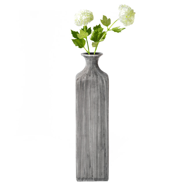 11.5 inch Tall Grey Striped Decorative Square Table Centerpiece Flower Vase Display Modern Home Decor Accent Stylish Elegant Ornamental Accessory Floral Arrangement Holder Living Room Dining Room Kitchen Decoration - LEHADAR