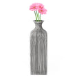 8 inch Tall Grey Striped Decorative Square Table Centerpiece Flower Vase Display Modern Home Decor Accent Stylish Elegant Ornamental Accessory Floral Arrangement Holder Living Room Dining Room Kitchen Decoration - LEHADAR