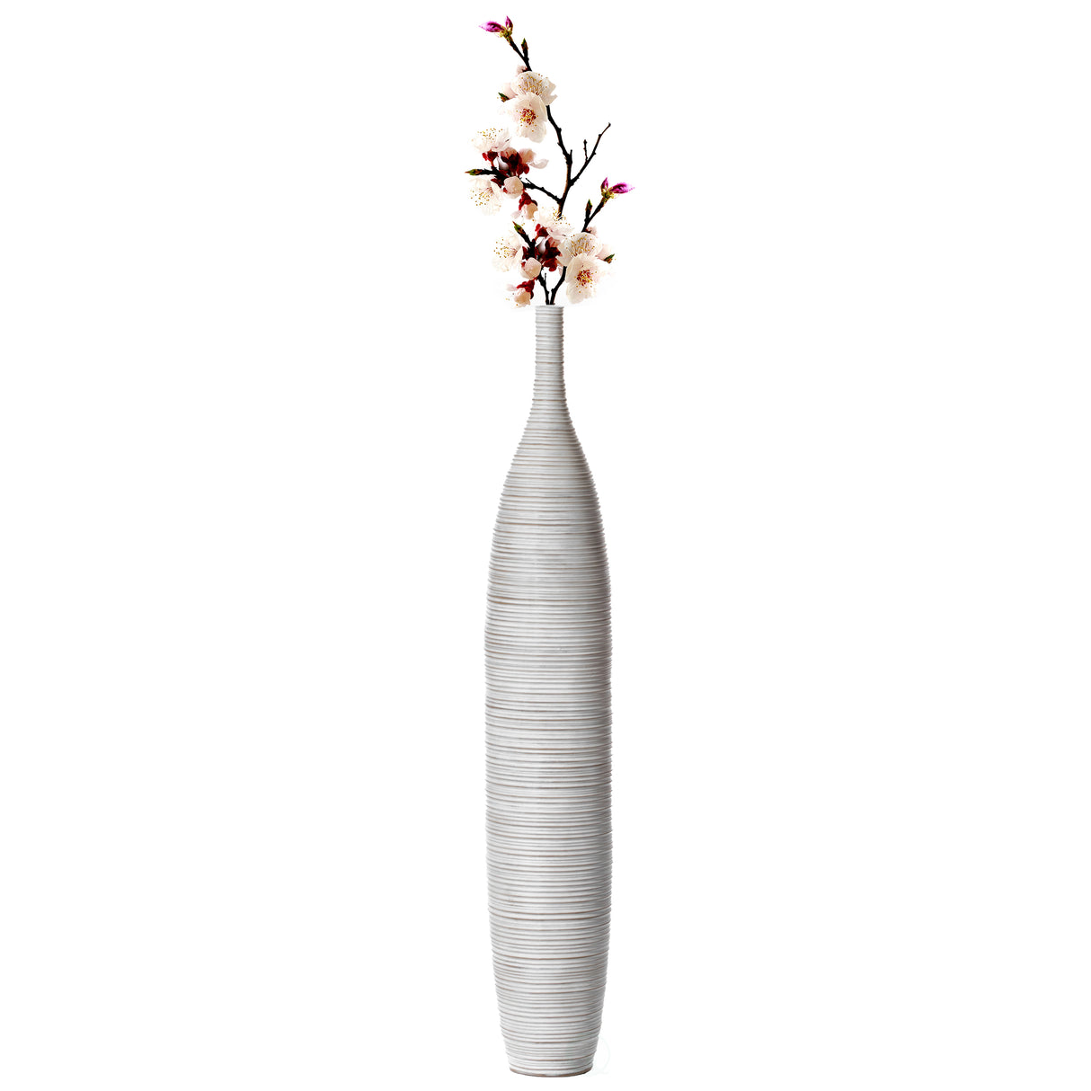 White Floor Vase, Ribbed Design, Modern Elegant Home Decoration, Tall Ceramic Vases, Contemporary Living Room Accent, Trendy Room Enhancement, Versatile Sculptural Look, Sophisticated D̩cor, 48 Inches - LEHADAR