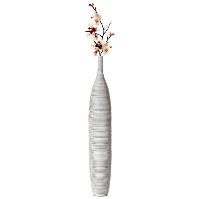 White Floor Vase, Ribbed Design, Modern Elegant Home Decoration, Tall Ceramic Vases, Contemporary Living Room Accent, Trendy Room Enhancement, Versatile Sculptural Look, Sophisticated D̩cor, 48 Inches - LEHADAR