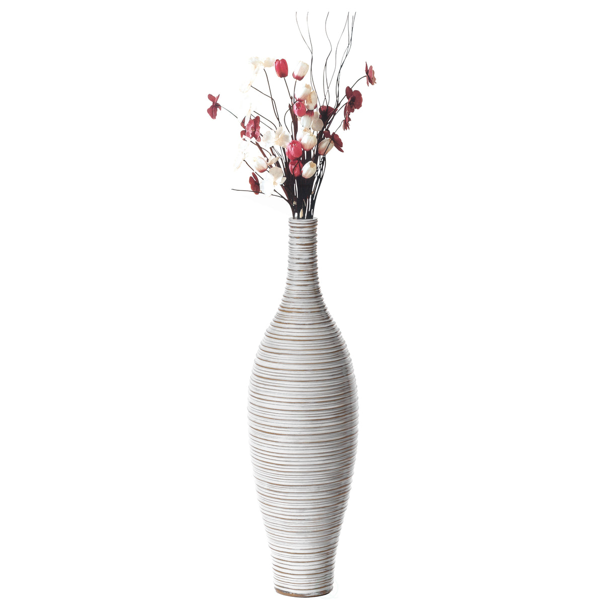 White Floor Vase, Ribbed Design, Modern Elegant Home Decoration, Tall Ceramic Vases, Contemporary Living Room Accent, Trendy Room Enhancement, Versatile Sculptural Look, Sophisticated D̩cor, 24 Inch - LEHADAR