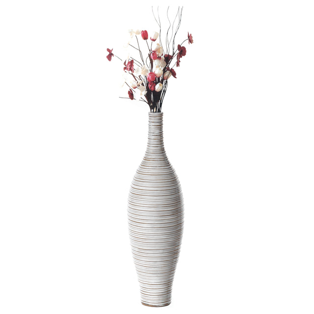 White Floor Vase, Ribbed Design, Modern Elegant Home Decoration, Tall Ceramic Vases, Contemporary Living Room Accent, Trendy Room Enhancement, Versatile Sculptural Look, Sophisticated D̩cor, 24 Inch - LEHADAR