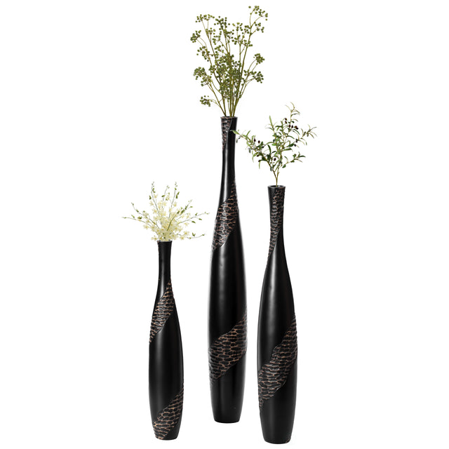 Bottle Shape Decorative Floor Vase, Brown with Cobbled Stone Pattern - Modern Home Decor, Elegant Tall, Ceramic Accent Piece, Living Room Statement, Unique Accents, Home Accessories, Floor D̩cor, Set of 3 - LEHADAR
