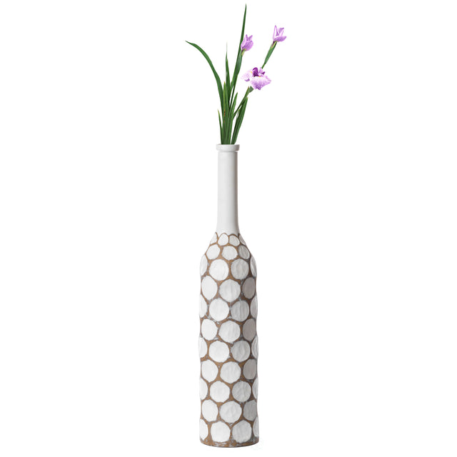 Decorative Contemporary Floor Vase White Carved Divot Bubble Design with Tall Neck, 33.5 Inch - LEHADAR