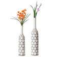 Decorative Contemporary Floor Vase White Carved Divot Bubble Design with Tall Neck, Set of 2 - LEHADAR