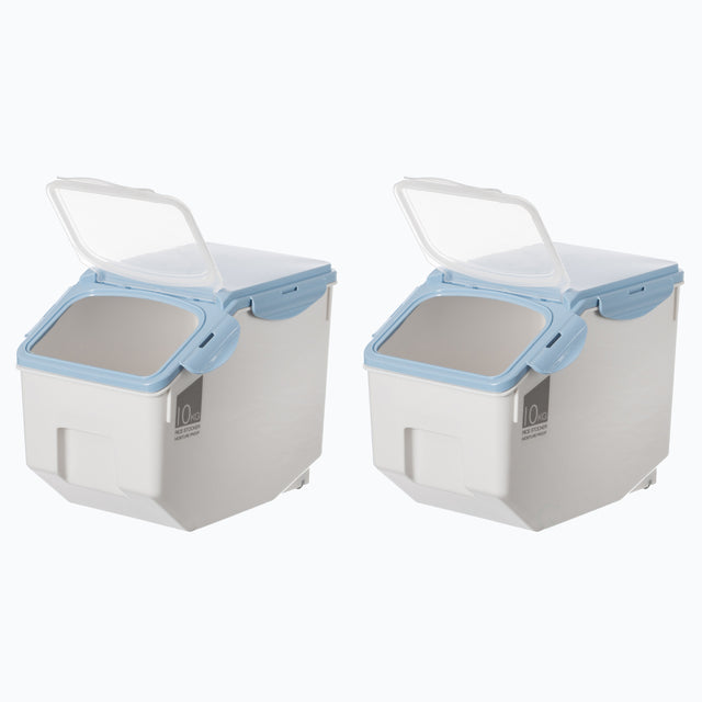 White Plastic Storage Food Holder Containers, Set of 2, with a Measuring Cup and Wheels, Medium - LEHADAR