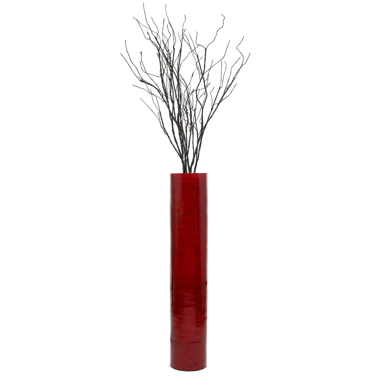 30-Inch-Tall Decorative Contemporary Bamboo Display Floor Vase - Cylinder Shape - Stylish Home Decor Accent - Modern Tall Vase for Living Room, Entryway, or Dining Room Decor, Red - LEHADAR