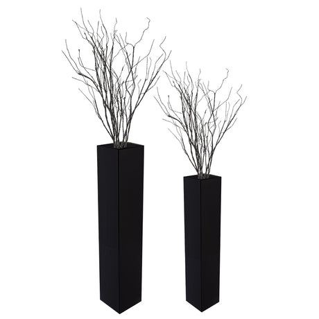 Large Tall Rectangular Wooden Modern Floor Vase - Sleek Contemporary Decor Accent for Living Room, Bedroom, Hallway and Entryway - Handcrafted Decorative Display Piece with Elegant Design, Set of 2 - LEHADAR