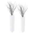 White Tall Rectangular Wooden Modern Floor Vase - Sleek Contemporary Decor Accent for Living Room, Bedroom, Hallway and Entryway - Handcrafted Decorative Display Piece with Elegant Design, Set of 2 - LEHADAR