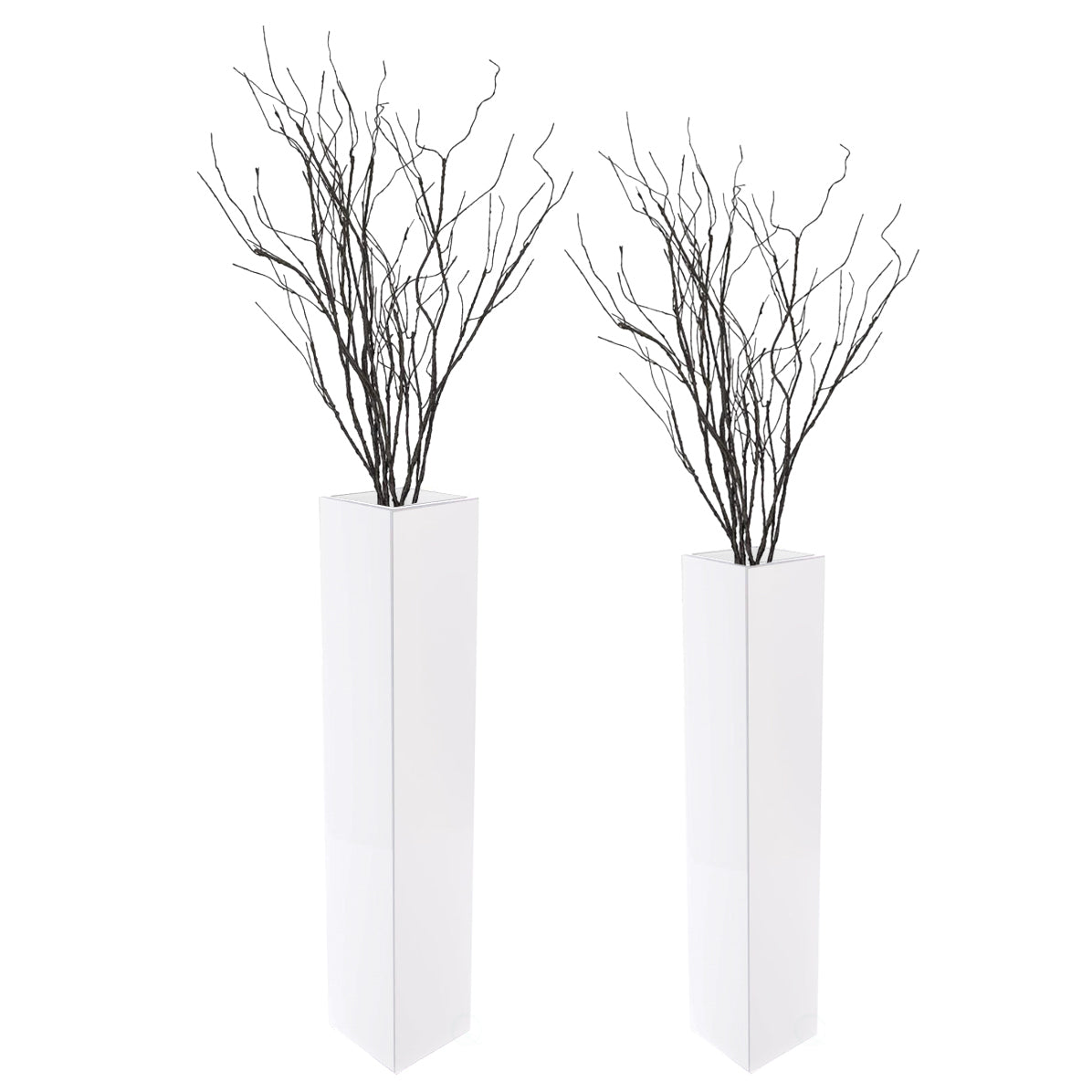 White Tall Rectangular Wooden Modern Floor Vase - Sleek Contemporary Decor Accent for Living Room, Bedroom, Hallway and Entryway - Handcrafted Decorative Display Piece with Elegant Design, Set of 2 - LEHADAR