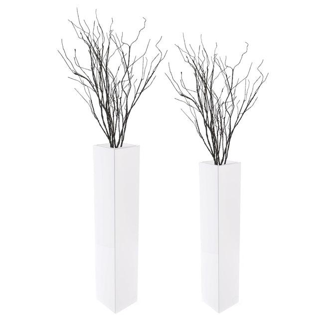 White Tall Rectangular Wooden Modern Floor Vase - Sleek Contemporary Decor Accent for Living Room, Bedroom, Hallway and Entryway - Handcrafted Decorative Display Piece with Elegant Design, Set of 2 - LEHADAR