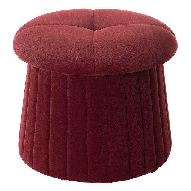 Modern Tufted Velvet Mushroom Shape Storage Ottoman Storage Stool Trunk, Red - LEHADAR