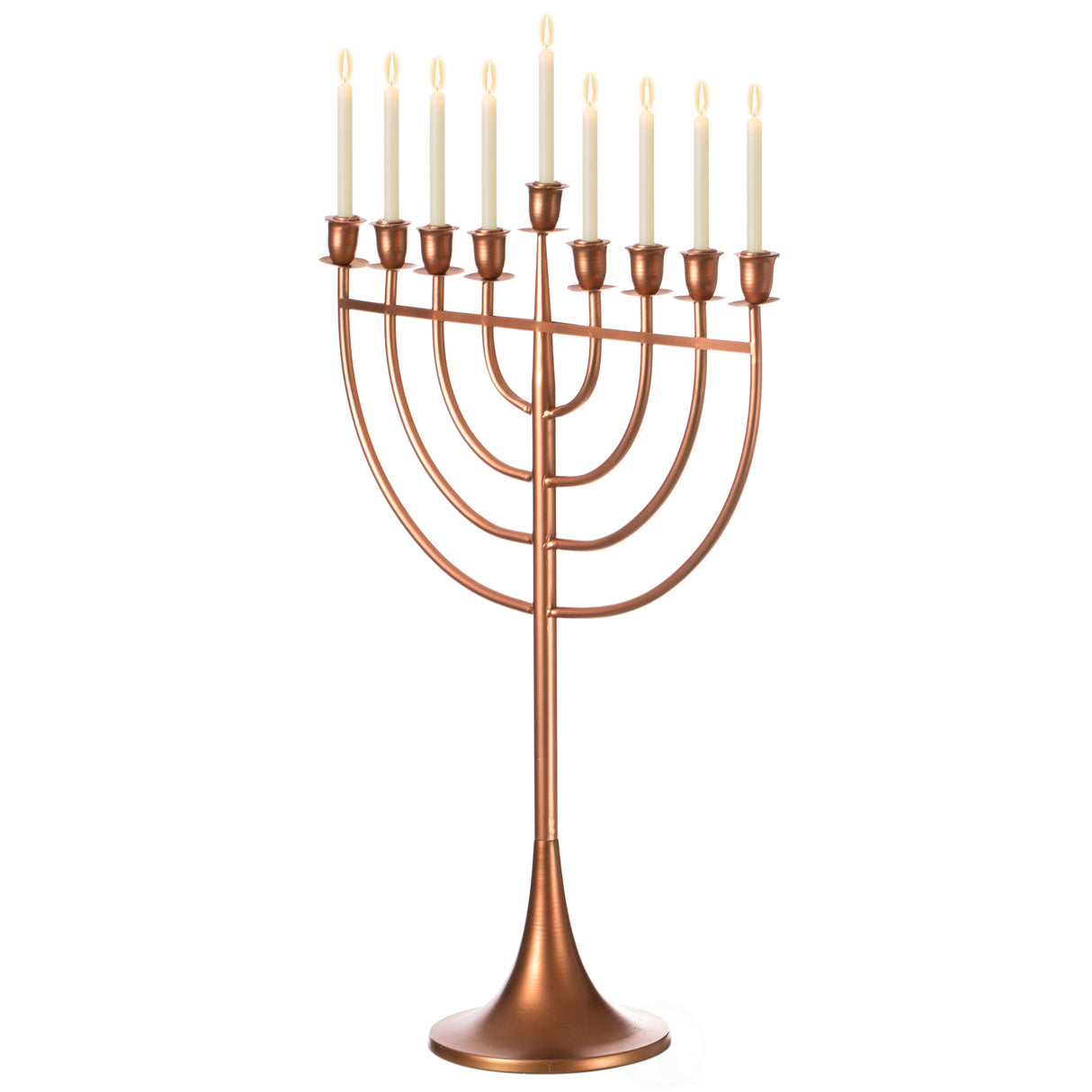 Modern Solid Metal Judaica Hanukkah Menorah 9 Branched Candelabra, Copper Finish Large - LEHADAR